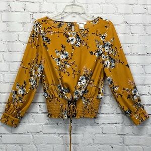 Persaya Top Women's Size M Gold Floral Cottage Core Coquette Girl Smocked Waist